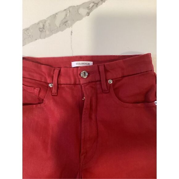 Good American Good Waist Crop Wax Skinny Jeans Sz 8/29 Ruby Stretch Raw Hem - Picture 3 of 8